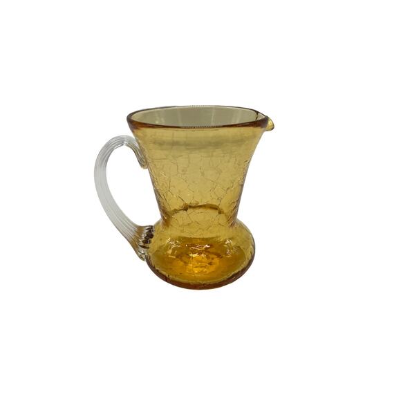 Art Glass Creamer Amber Crackle Glass with Ridged Handle - Picture 3 of 6